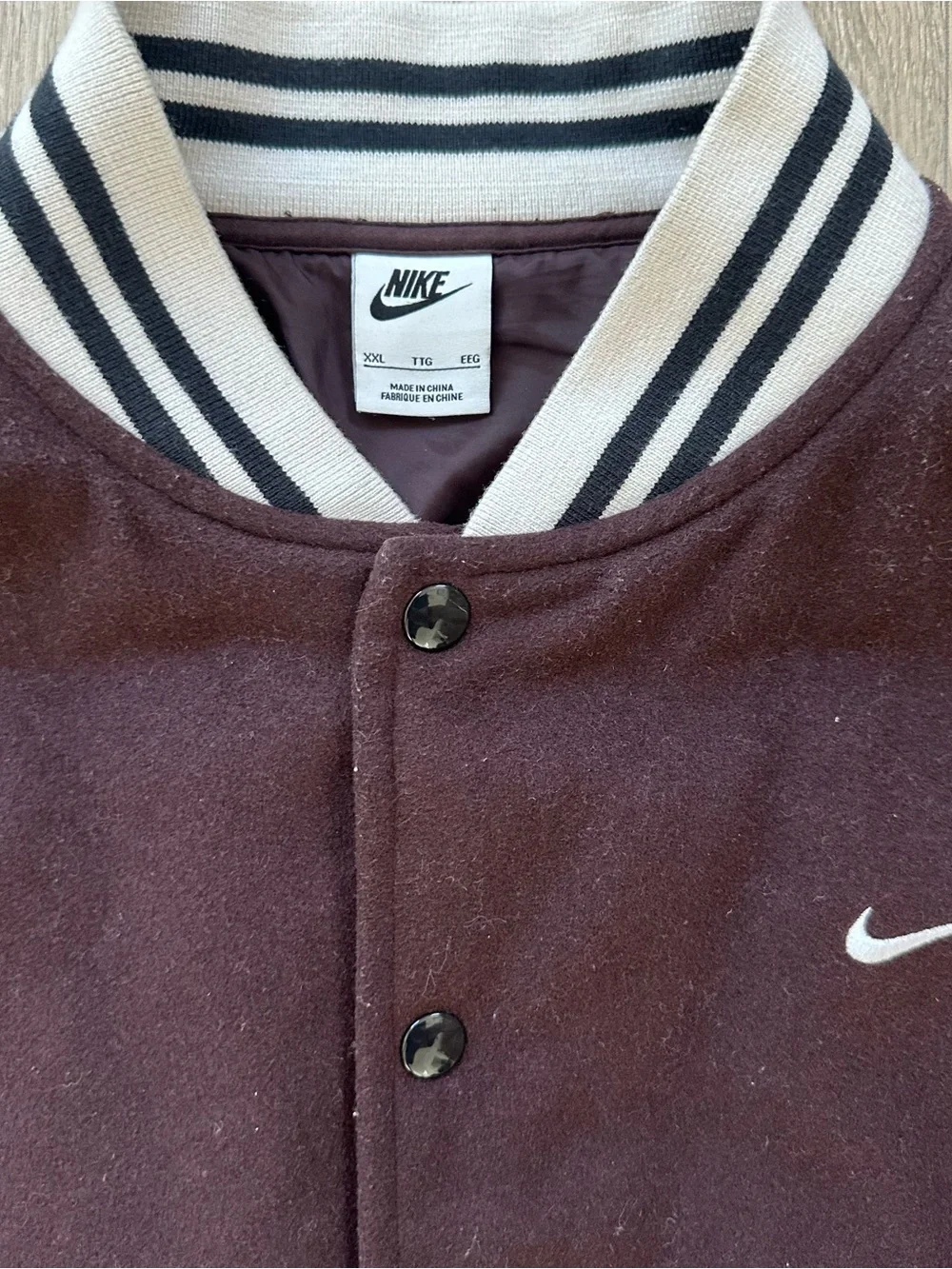 Vintage Nike Men’s Maroon/Brown Wool Varsity Bomber Jacket Size L-XXL - Picture 3 of 8